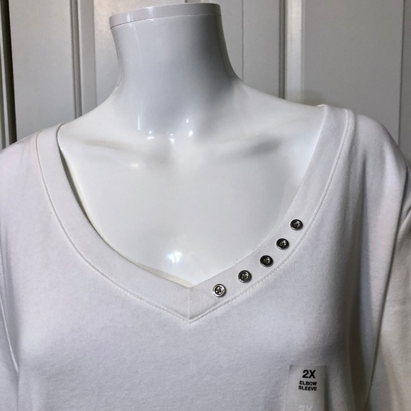 NWT Karen Scott 2X  Cotton V-neck elbow sleeves - Picture 5 of 6